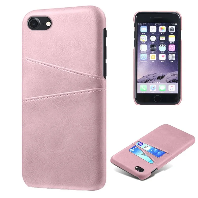 KSQ pour iPhone 8/7/SE (2020)SE /(2022) 4,7 pouces Étui en PC enduit de cuir PU avec double fente pour cartes - Or rose