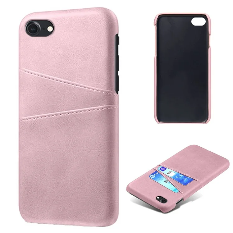 KSQ pour iPhone 8/7/SE (2020)SE /(2022) 4,7 pouces Étui en PC enduit de cuir PU avec double fente pour cartes - Or rose