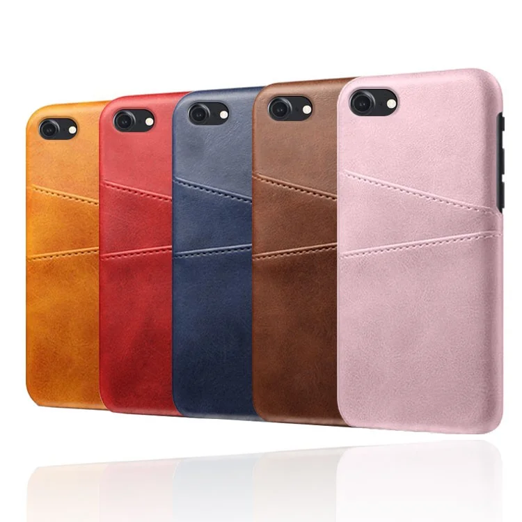 KSQ pour iPhone 8/7/SE (2020)SE /(2022) 4,7 pouces Étui en PC enduit de cuir PU avec double fente pour cartes - Or rose