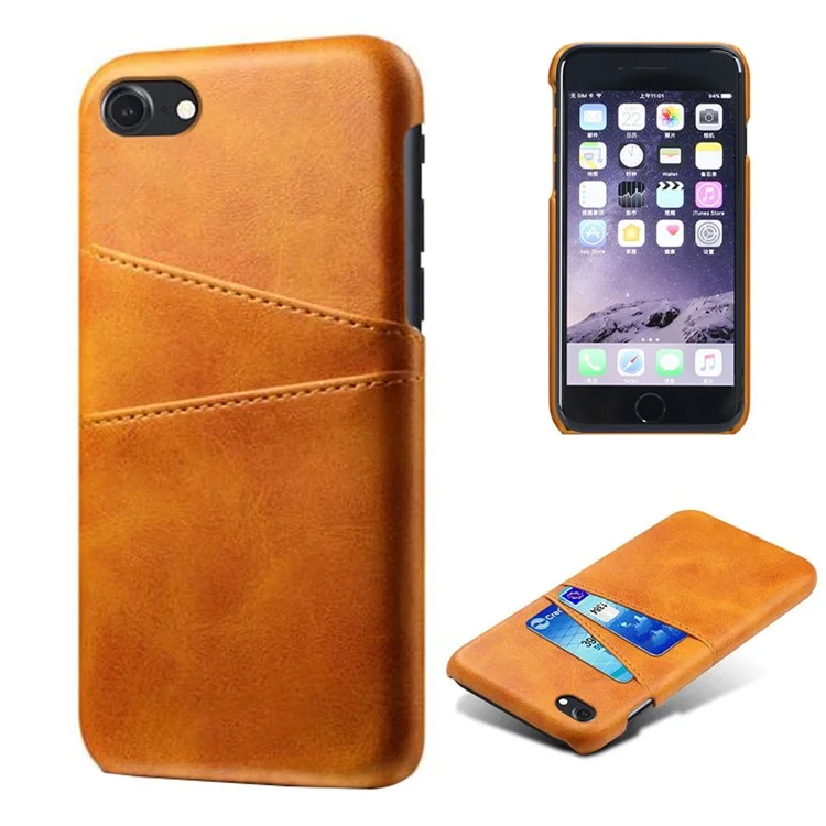 KSQ für iPhone 8/7/SE (2020)/SE (2022) 4,7 Zoll PU-Leder beschichtetes PC-Gehäuse mit doppelten Kartenschlitzen - Orange