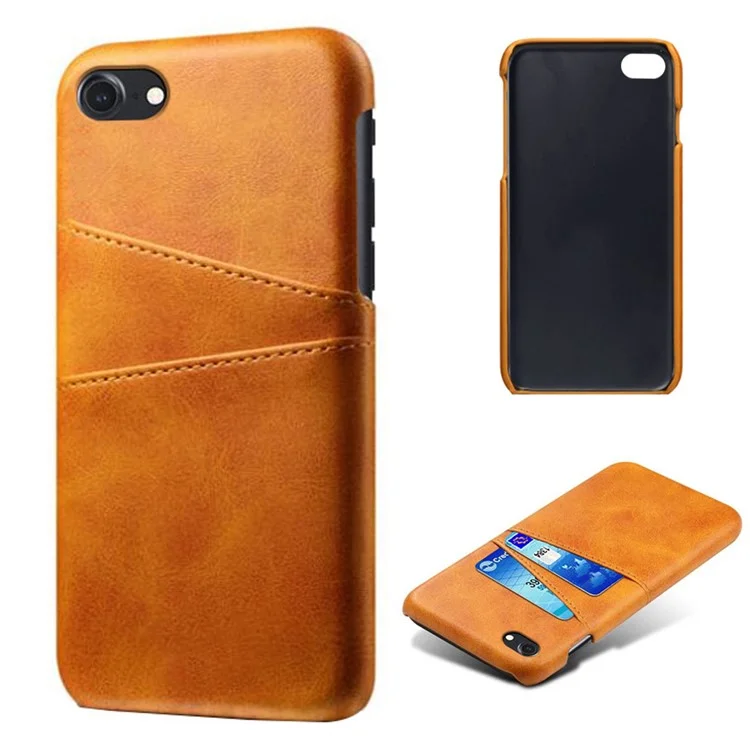 KSQ für iPhone 8/7/SE (2020)/SE (2022) 4,7 Zoll PU-Leder beschichtetes PC-Gehäuse mit doppelten Kartenschlitzen - Orange