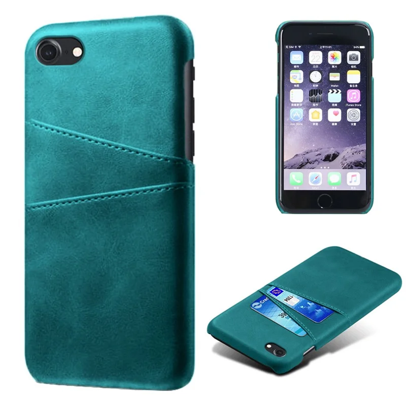 KSQ pour iPhone 8/7/SE (2020)/SE (2022) 4,7 pouces Coque en PC enduite de cuir PU avec deux fentes pour cartes - Vert