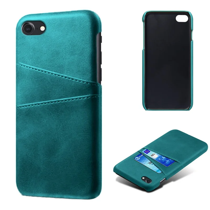 KSQ pour iPhone 8/7/SE (2020)/SE (2022) 4,7 pouces Coque en PC enduite de cuir PU avec deux fentes pour cartes - Vert