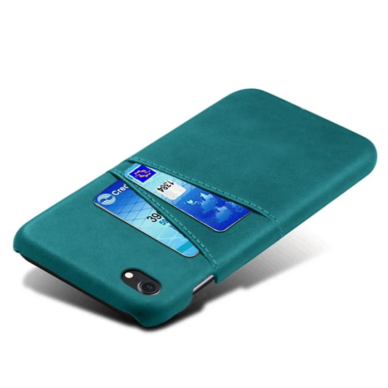 KSQ pour iPhone 8/7/SE (2020)/SE (2022) 4,7 pouces Coque en PC enduite de cuir PU avec deux fentes pour cartes - Vert
