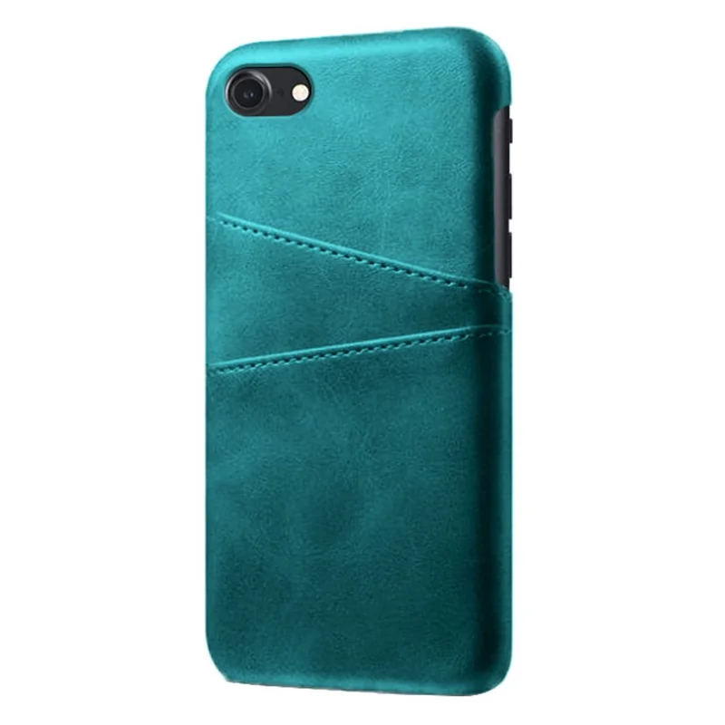 KSQ pour iPhone 8/7/SE (2020)/SE (2022) 4,7 pouces Coque en PC enduite de cuir PU avec deux fentes pour cartes - Vert