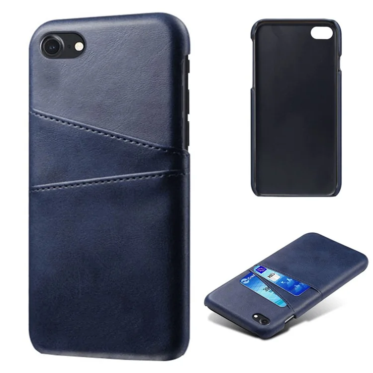 KSQ pour iPhone 8/7/SE (2020)/SE (2022) 4,7 pouces Étui en PC enduit de cuir PU avec deux fentes pour cartes - Bleu