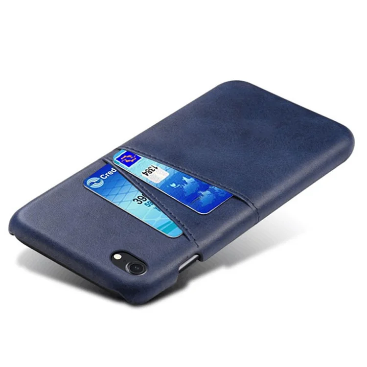 KSQ pour iPhone 8/7/SE (2020)/SE (2022) 4,7 pouces Étui en PC enduit de cuir PU avec deux fentes pour cartes - Bleu