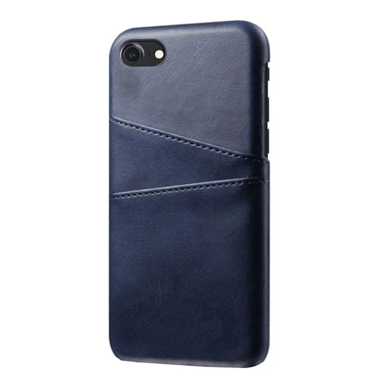 KSQ pour iPhone 8/7/SE (2020)/SE (2022) 4,7 pouces Étui en PC enduit de cuir PU avec deux fentes pour cartes - Bleu