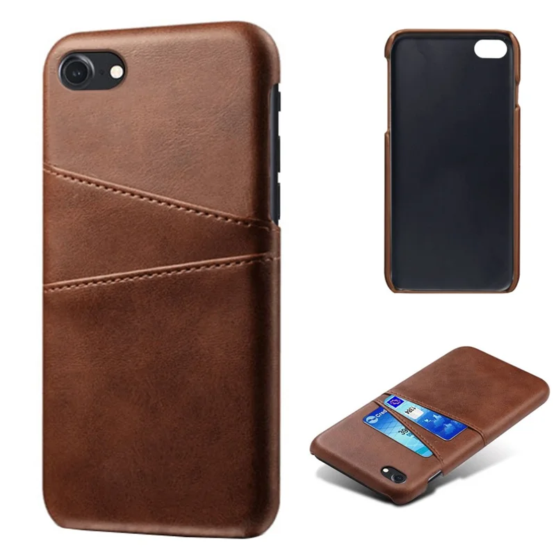 KSQ for iPhone 8/7/SE (2020)/SE (2022) 4.7 inch PU Leather Coated PC Case with Dual Card Slots - Brown