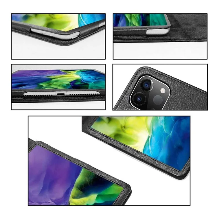 Litchi Surface Flip Stand Funda de Tablet de Piel para iPad Pro 12.9 (2022) (2021) (2020) - Negro