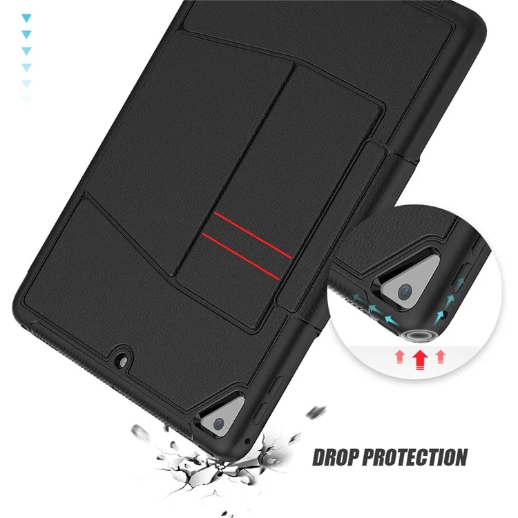 For iPad 9.7-inch (2018)/(2017) Magnetic Stand Card Holder PU Leather Tablet Case with Stylus Slot - Black