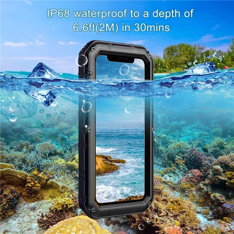 Waterproof PC+Metal+Tempered Glass Shell for iPhone 11 6.1 inch - Black