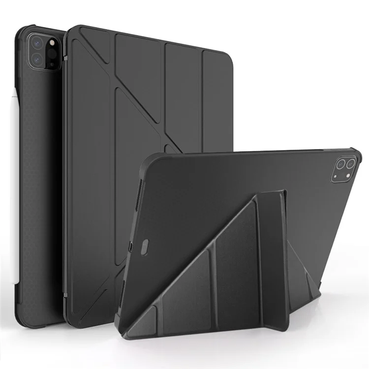 Para IPad Pro De 11 Pulgadas (2021) (2020) (2018) Funda Protectora De Tableta Protectora De Cuero Triple Plegable Con Ranura De Lápiz - Negro