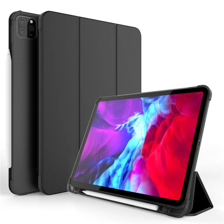 Capa de Couro Inteligente de Tri-dobra com Slot para Caneta para iPad Pro 11 polegadas (2021)(2020)(2022) - Preto
