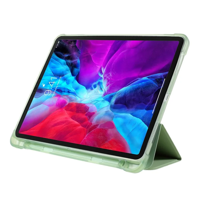 Tri-fold Stand Smart Leather Tablet Case with Pen Slot for iPad Pro 11-inch (2021)(2020)(2022) - Light Green