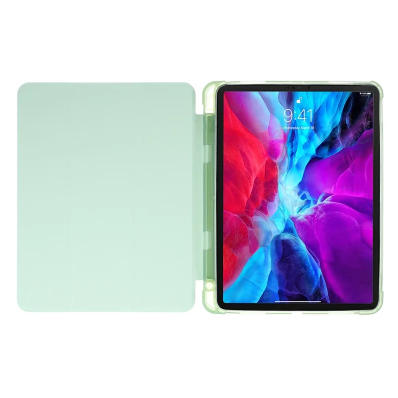 Tri-fold Stand Smart Leather Tablet Case with Pen Slot for iPad Pro 11-inch (2021)(2020)(2022) - Light Green
