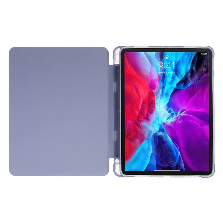 Caixa De Tabuleta De Couro Inteligente Tri-fold Com Slot Caneta Para Ipad Pro 11 Polegadas (2021) (2020) (2018) - Roxo