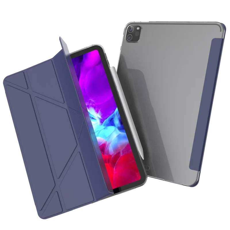 For iPad Pro 11-inch (2022) / (2021)(2020) Tri-fold Stand Leather Protective Tablet Cover Case - Dark Blue