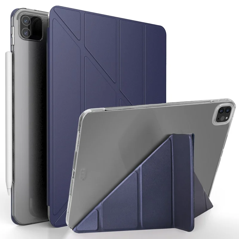 For iPad Pro 11-inch (2022) / (2021)(2020) Tri-fold Stand Leather Protective Tablet Cover Case - Dark Blue
