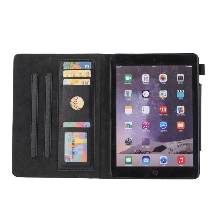 Para iPad Air 11 (2024) / Air (2020) / Air (2022) / Pro 11-inch (2022) / (2021) / (2020) / (2018) Carteira Suporte de Couro Inteligente Capa - Preto