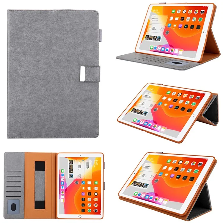 Slots à Cartes de Boucle en Métal Stand en Cuir Smart Cover Avec Sangle à Main Pour Ipad Air (2020) / Air (2022) / Pro 11-pouces (2021) (2020) (2018) - Gris