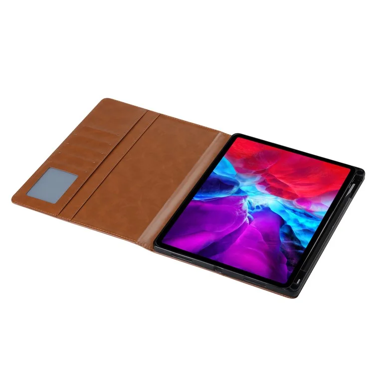 Auto-absorbed PU Leather Wallet Stand Tablet Case with Pen Slot for iPad Pro 11-inch (2022) / (2021) / (2020) - Light Brown