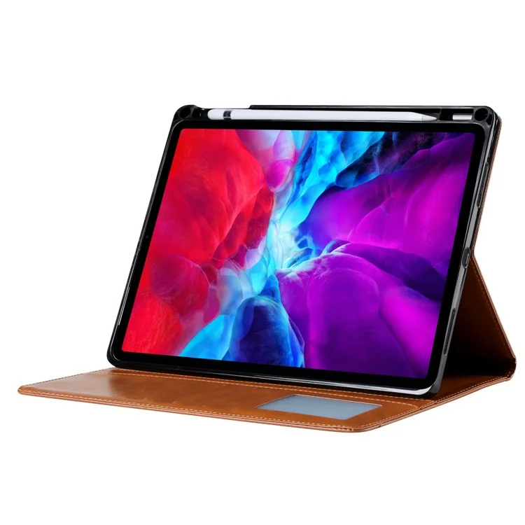 Cascado de Tablet de Couro de Couro PU Absorvido Automaticamente Com Caça-níqueis Para Ipad Pro 12,9 Polegadas (2020)/(2018) - Marrom Claro