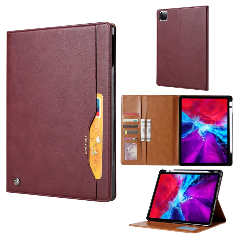 PU Leather Wallet Stand Tablet Shell with Pen Slot for iPad Air 13 (2026) / (2025) / (2024) / Pro 12.9 (2022) / (2021) / (2020) / (2018) - Dark Brown
