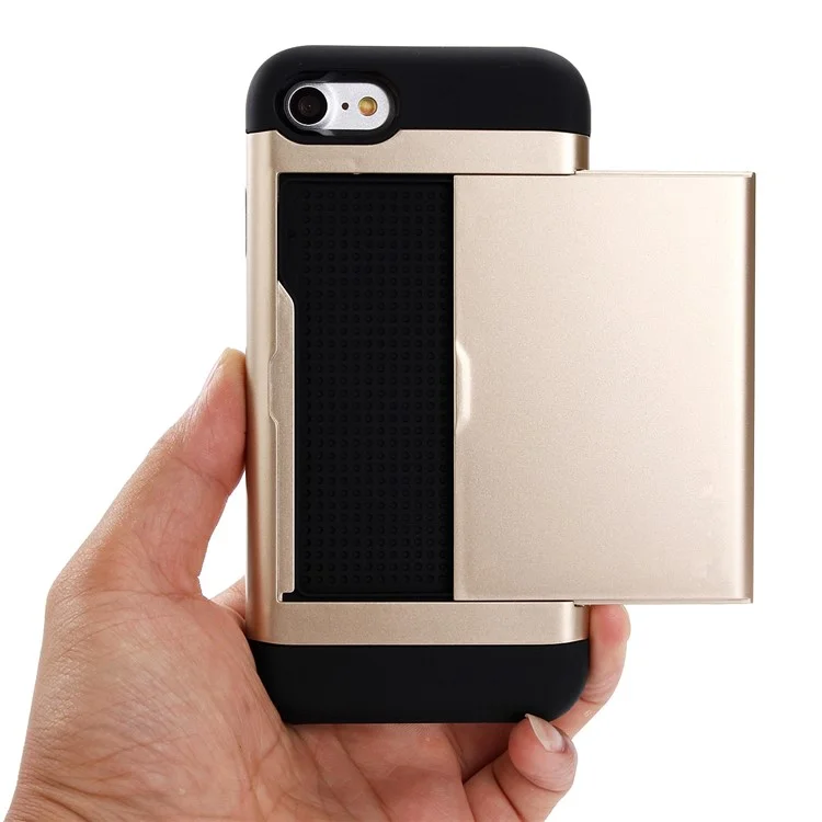 Slide Card Slot Plastic + TPU Hybrid Cover para iPhone SE (2020)/SE (2022)/7/8 4.7 polegadas - Dourado