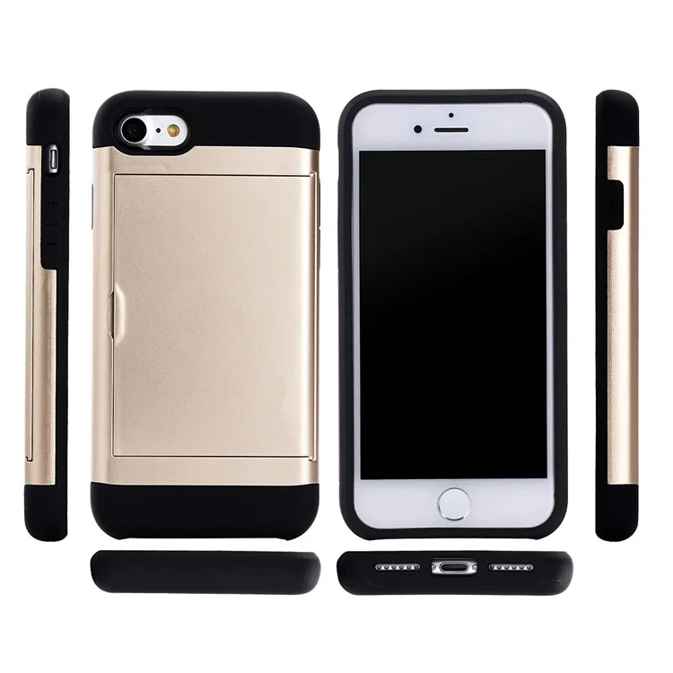 Slide Card Slot Plastic + TPU Hybrid Cover para iPhone SE (2020)/SE (2022)/7/8 4.7 polegadas - Dourado