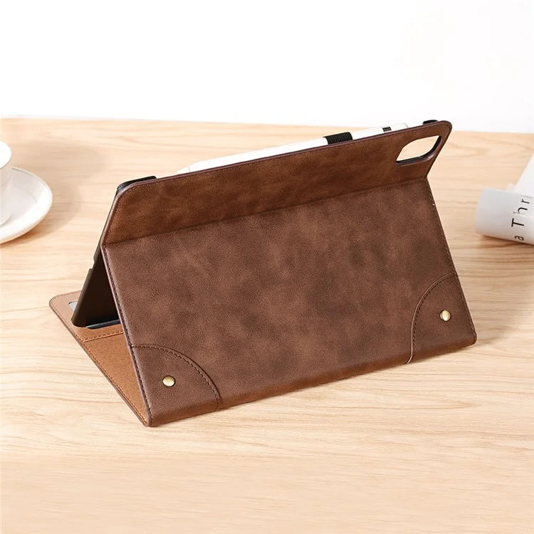Retro Book Pattern Wallet Leather Smart Tablet Case with Stand for iPad Air 13 (2025) / (2024) / Pro 12.9 (2022) (2021) (2020) - Coffee
