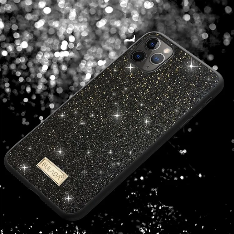 Sulada Deslumbrante Estuche TPU Recubierto de Cuero de Superficie Brillante Para Iphone 11 Pro 5.8 Pulgadas - Negro