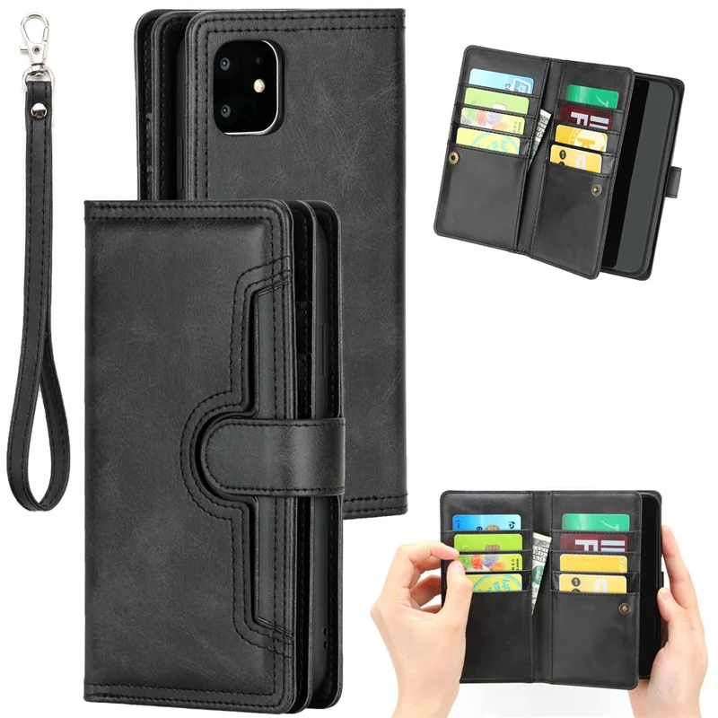 Multiple Card Slots Split Leather Phone Cover Case for iPhone 11 6.1-inch - Black