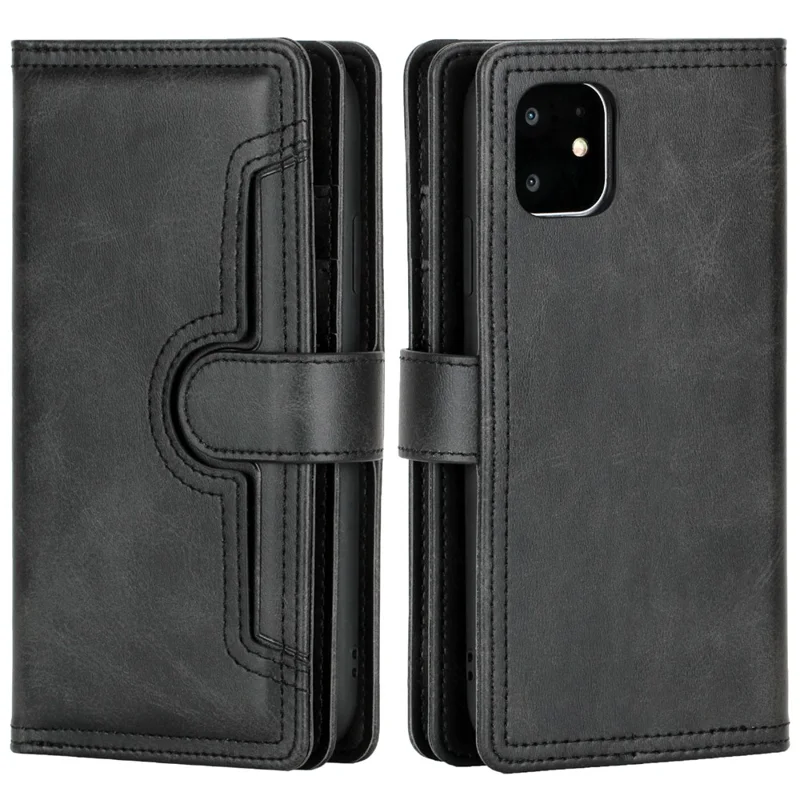 Multiple Card Slots Split Leather Phone Cover Case for iPhone 11 6.1-inch - Black