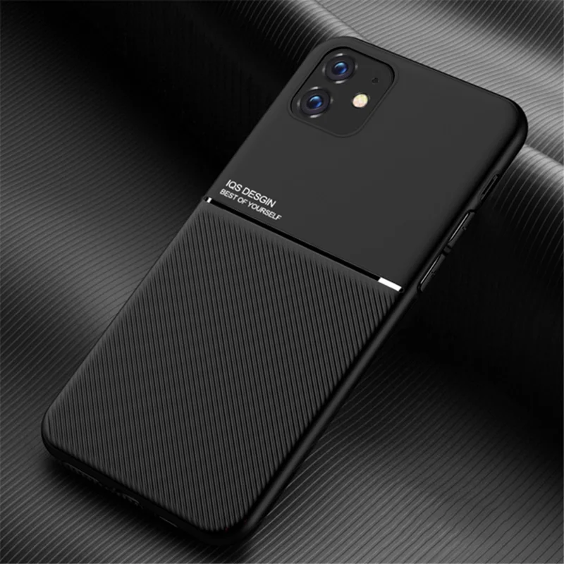 Minimalist Business Style Leather Coated TPU Phone Cover for iPhone 11 6.1 inch - Black