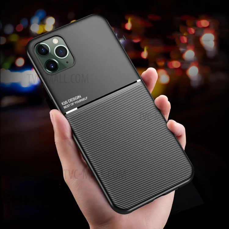 De Couro Estilo Minimalista Negócio Revestido Caso De Telefone TPU Para Iphone 11 Pro Máximo De 6,5 Polegadas - Preto