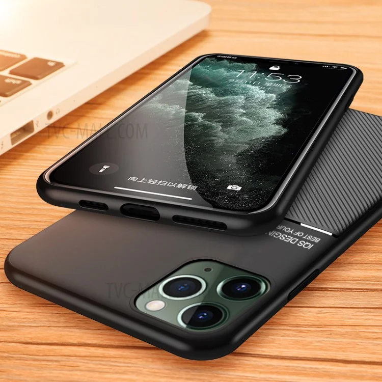 De Couro Estilo Minimalista Negócio Revestido Caso De Telefone TPU Para Iphone 11 Pro Máximo De 6,5 Polegadas - Preto
