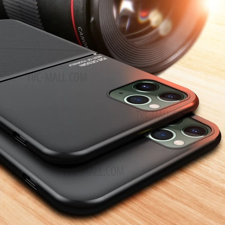 De Couro Estilo Minimalista Negócio Revestido Caso De Telefone TPU Para Iphone 11 Pro Máximo De 6,5 Polegadas - Preto