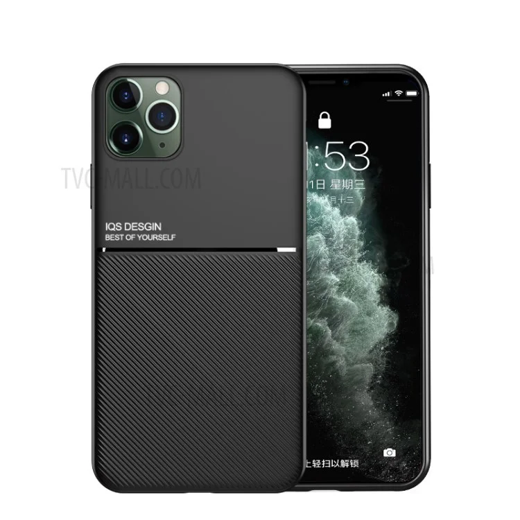 De Couro Estilo Minimalista Negócio Revestido Caso De Telefone TPU Para Iphone 11 Pro Máximo De 6,5 Polegadas - Preto