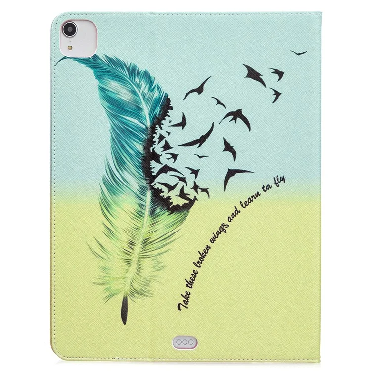 Printing Surface Leather Wallet Stand Case for iPad Pro 12.9 (2022) / (2021) / (2020) - Feather Pattern