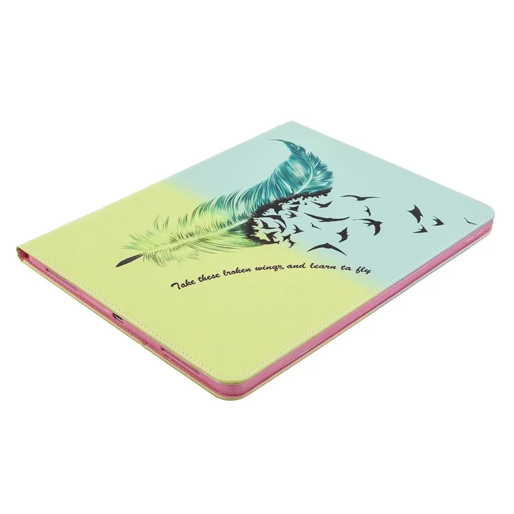 Printing Surface Leather Wallet Stand Case for iPad Pro 12.9 (2022) / (2021) / (2020) - Feather Pattern