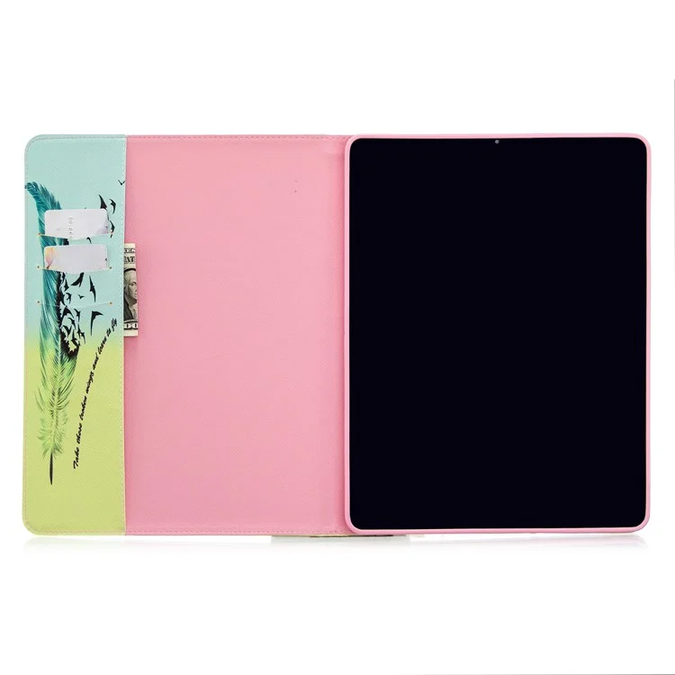 Printing Surface Leather Wallet Stand Case for iPad Pro 12.9 (2022) / (2021) / (2020) - Feather Pattern