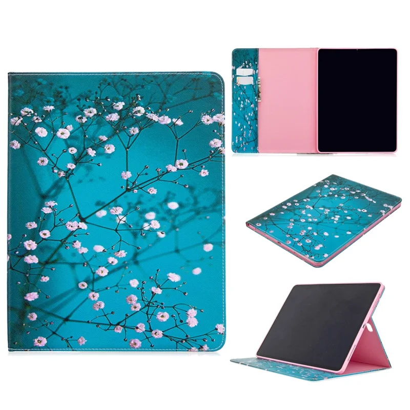 Printing Surface Leather Wallet Stand Case for iPad Pro 12.9 (2022) / (2021) / (2020) - Tree with Flowers