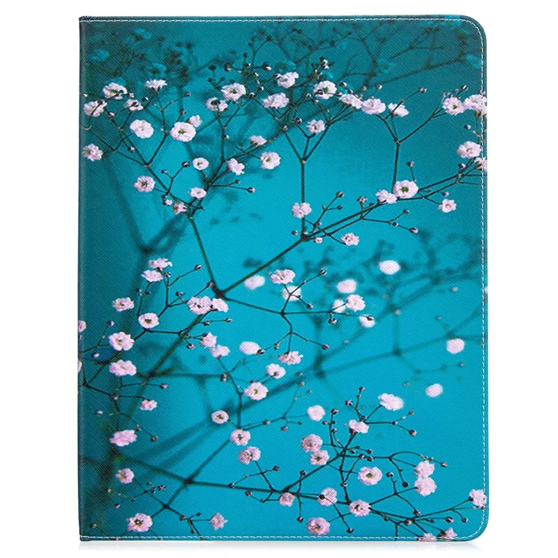 Printing Surface Leather Wallet Stand Case for iPad Pro 12.9 (2022) / (2021) / (2020) - Tree with Flowers