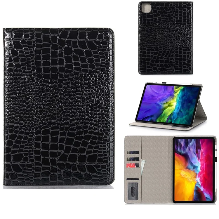 Krokodilleder-Textur Portemonnaie Leder Smart Tablet Hülle für Apple iPad Air 13 (2024) / Pro 12.9 (2022) / (2021) / (2020) / (2018) - Schwarz
