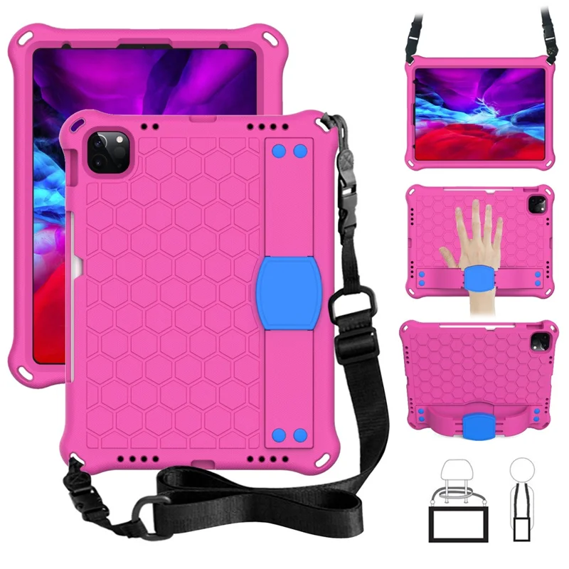 For iPad Air (2020) / Air (2022) / Pro 11-inch (2022) / (2021) / (2020) Honeycomb Texture EVA Tablet Shell with Shoulder Strap - Rose / Blue