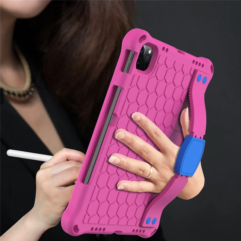 For iPad Air (2020) / Air (2022) / Pro 11-inch (2022) / (2021) / (2020) Honeycomb Texture EVA Tablet Shell with Shoulder Strap - Rose / Blue