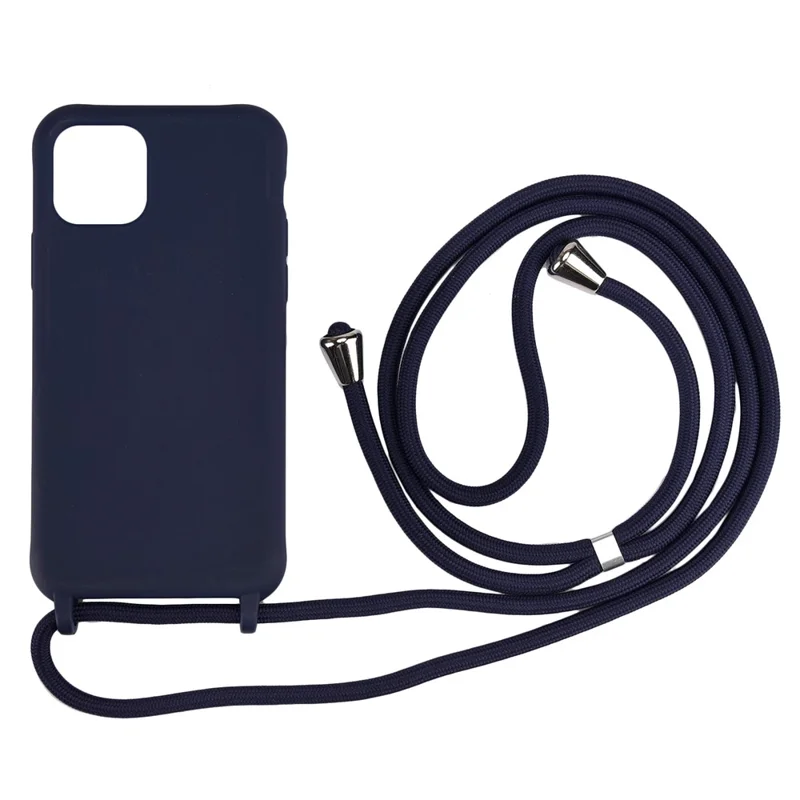 Soft TPU Case Phone Case with Multi-function Strap for iPhone 11 6.1-inch Integral Molding Design - Dark Blue