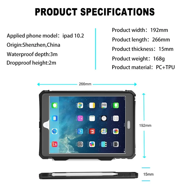 Custodia protettiva IP68 impermeabile, antiurto e antipolvere per iPad 10.2 (2021) / (2020) / (2019)