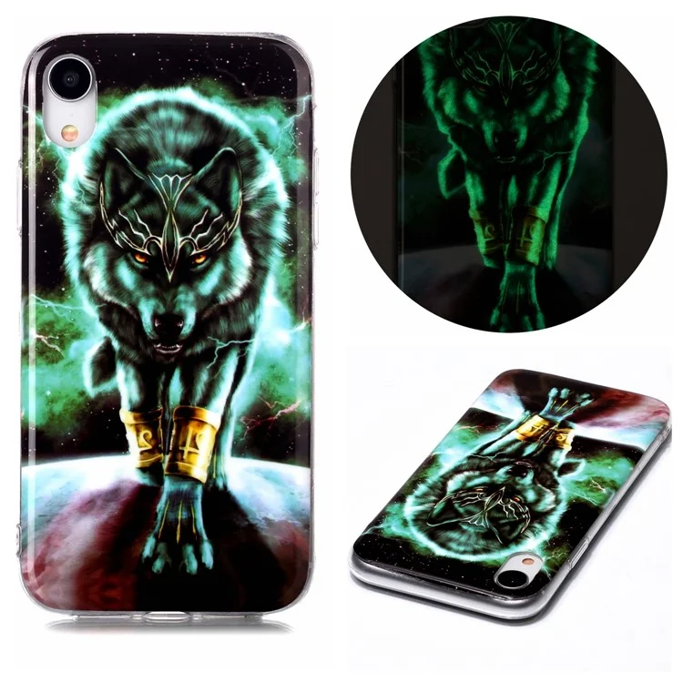 Capa de Telefone Flexível TPU Noctilucente para Apple iPhone XR 6.1 polegadas - Lobo